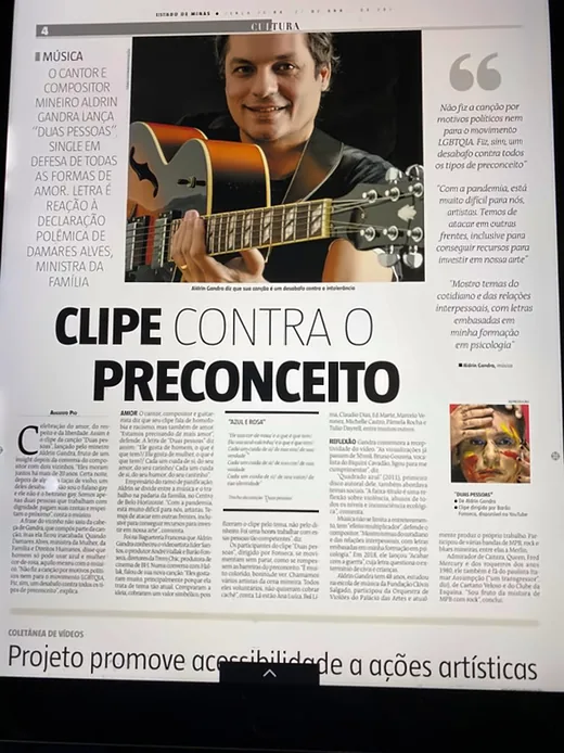 Recorte do jornal Estado de Minas: Clipe contra o preconceito