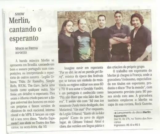 Recorte de jornal: Merlin, cantando o esperanto